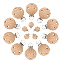 mabochewing 50pcs 30mm round hard beech wood clips baby teething pacifier dummy chain holder infant mobile clip making