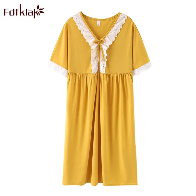 Fdfklak Nightdress female cotton summer night dress loose fat 100 kg princess style plus size nightgown women sleepwear M-5XL