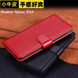 hot sales new luxury genuine leather phone case for oppo realme narzo 50a kickstand holster phone cover protective full funda free global shipping