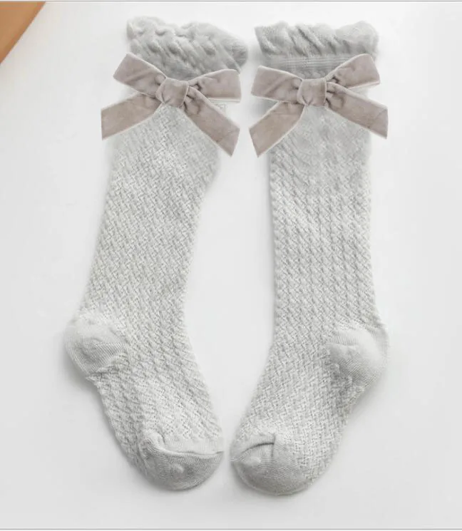 Платье из вельвета с бантами носки для маленьких девочек хлопковые Дышащие