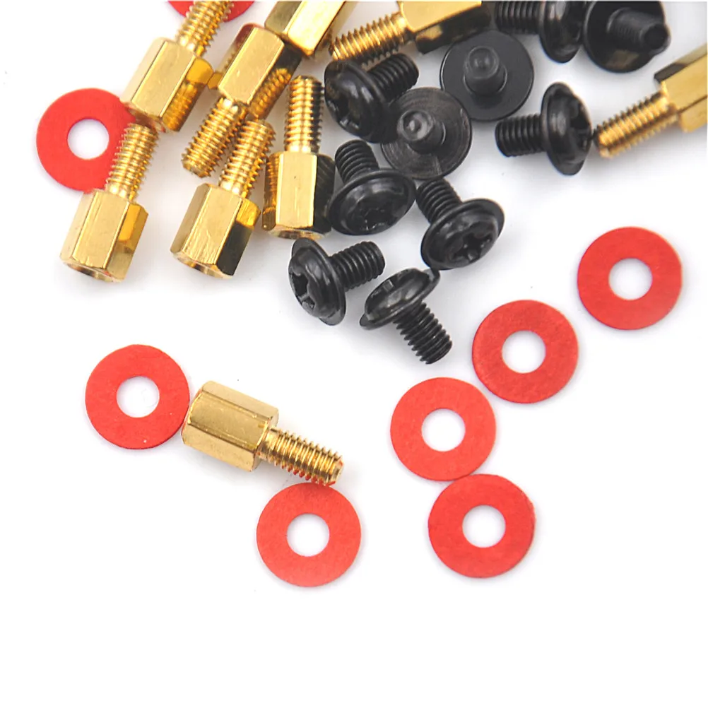 

10Pcs 6.5mm 6-32-M3 Computer Golden Motherboard Riser+Silver Screws + Red Washers High Quality
