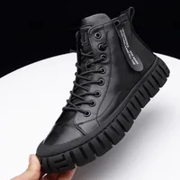 Men's leather 2020 winter men's shoes with velvet high help keep warm casual shoes thick sole anti-slip leather shoes men