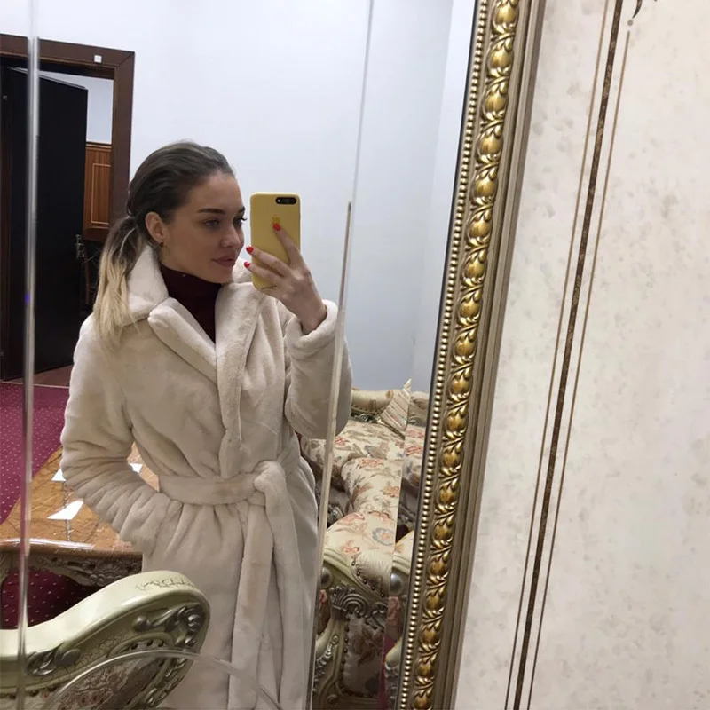 Меховая куртка нового размера плюс, однотонная норковая шуба, модная Женская Роскошная куртка с меховым отложным воротником, зима, длинная натуральная норка