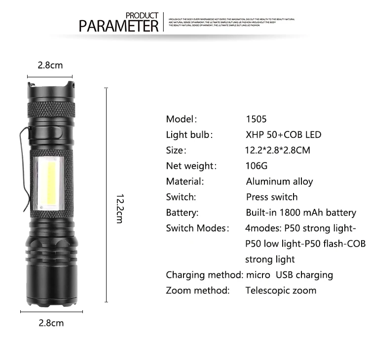Светодиодный фонарик XHP50 с COB матрицей Аккумуляторный USB светильник рь со
