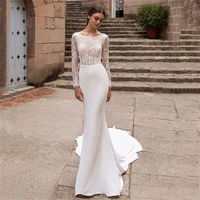 long sleeves lace top fishtail mermaid wedding dress custom v shape back white garden bridal gowns formal vestidos de mariee