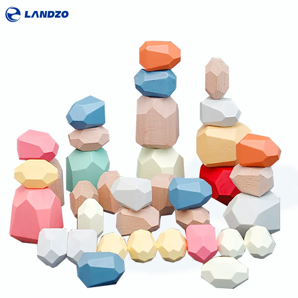 

Landzo Stone Blocks Toys for Kids Chldren 36PCS Pine Beech Stone Jenga Building & Construction Toys Baby Stacking