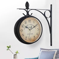 electronic double side wall clock outdoor garden station mounted with bracket home decor