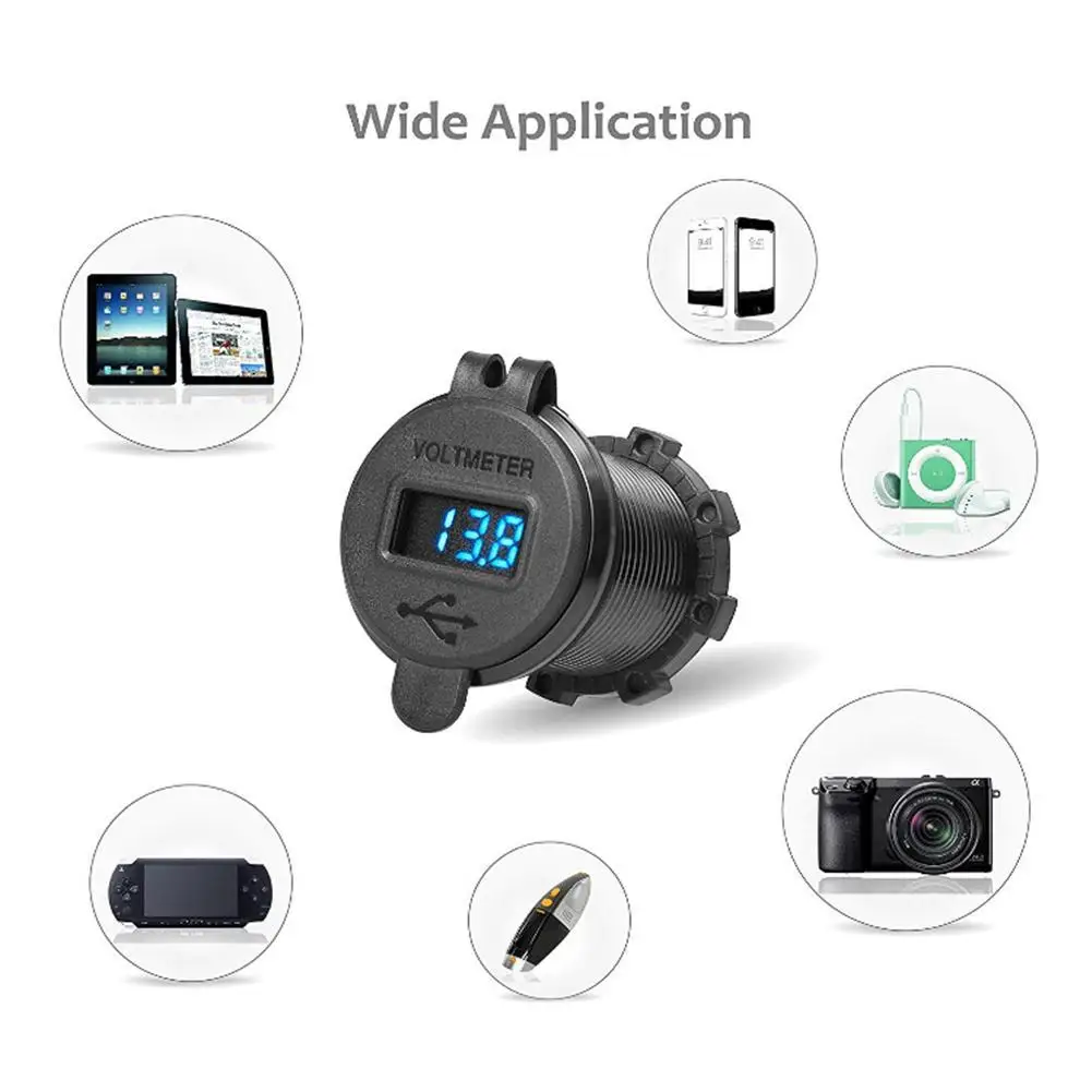 

New QC3.0 USB 2-plug Car Charger USB Charger Waterproof Socket Power Outlet Fast Charge With LED Voltmeter For 12V 24V Car Boat