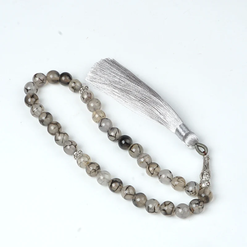 Натуральный Камень Бисер Dragon Vein Агаты Исламская мусульманская молитва Tasbih Аллах