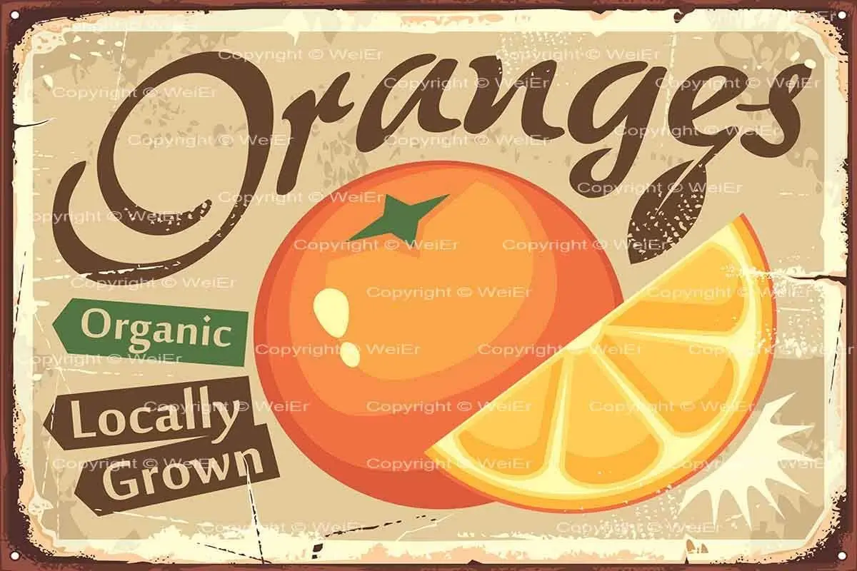 Апельсины органические местно выращенные стены жестяные знаки металлическая