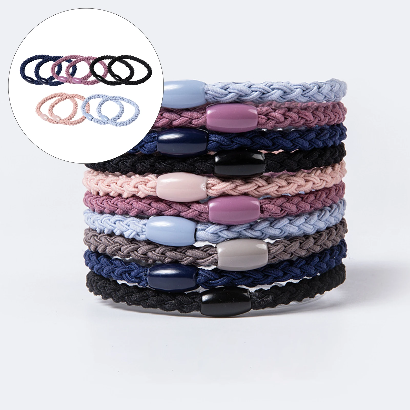 

Резинки для волос 10 шт. в ассортименте, плетеные резинки для волос, держатель для конского хвоста, эластичная веревка, 6 цветов, повязка на го...