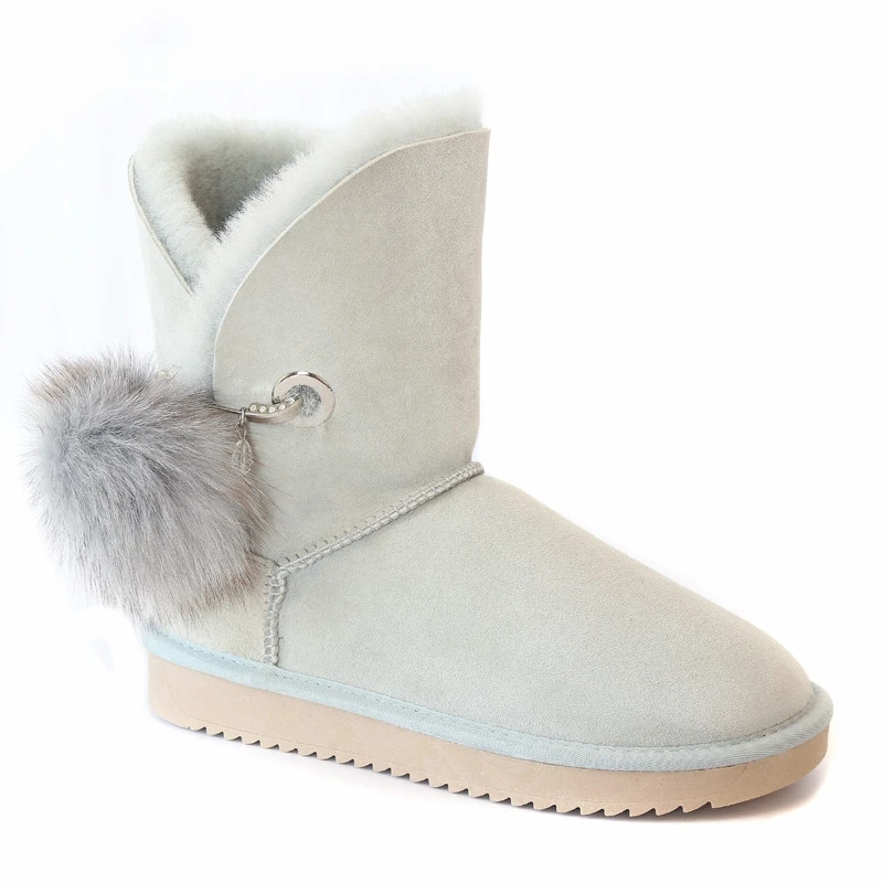 New Winter Sheepskin Boots Wool Fur Snow Mid Calf Sweet Fox Ball | Обувь