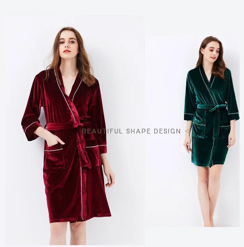 Золотая Бархатная Осенняя пижама с длинным рукавом ночная рубашка женская