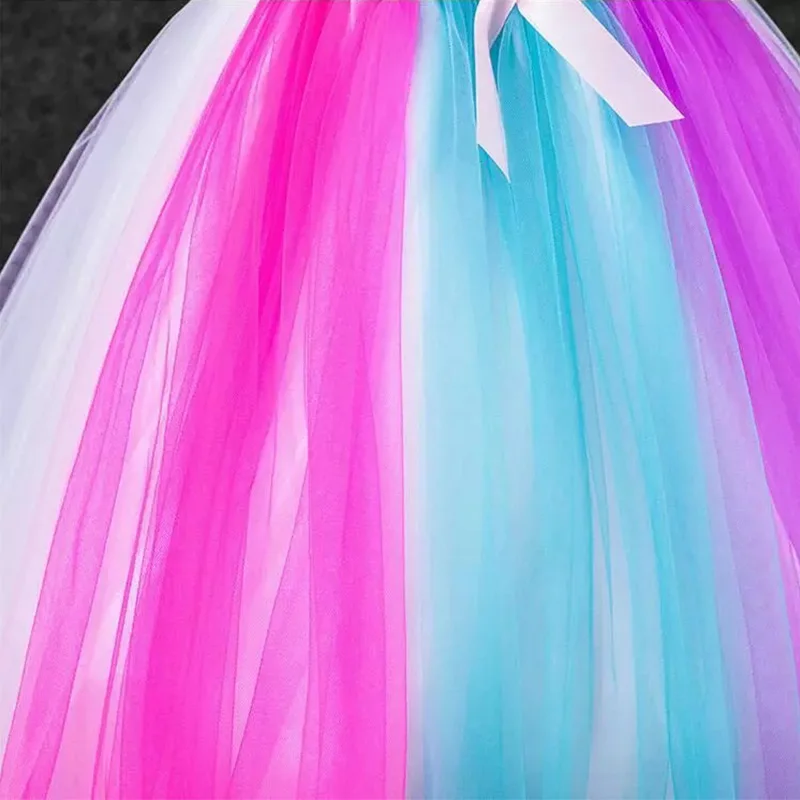 Bibihou First Birthday Girls Clothing vaiana Summer Princess Clothes Moana Cartoon Tulle Tutu Dresses Rainbow Handmade | Детская одежда