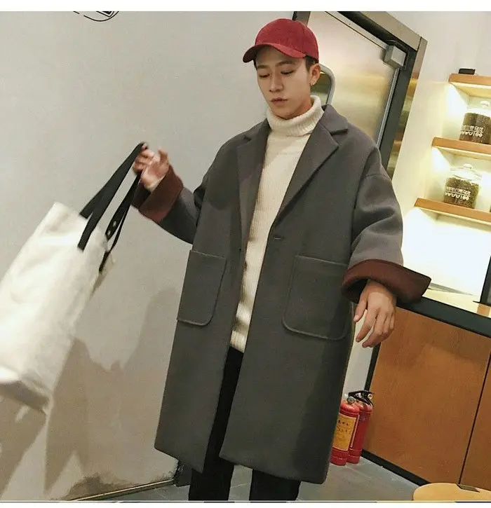 

Fashion Men Thick Warm Blend Coat Woolen Overcoat Autumn Winter Loose Windbreaker Jacket Boys Grey Oversized Long Wool Coat XXL