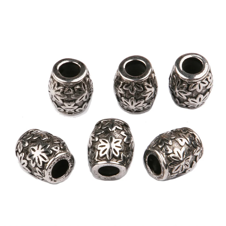 

1Pcs Stainless Steel Antique Silver Color Large Hole Oval Flower Pattern Loose Beads Charms for Jewelry Making DIY Accessories