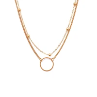 double layer bead chain hollow circle pendant necklace clavicle chain new simple fashion jewelry
