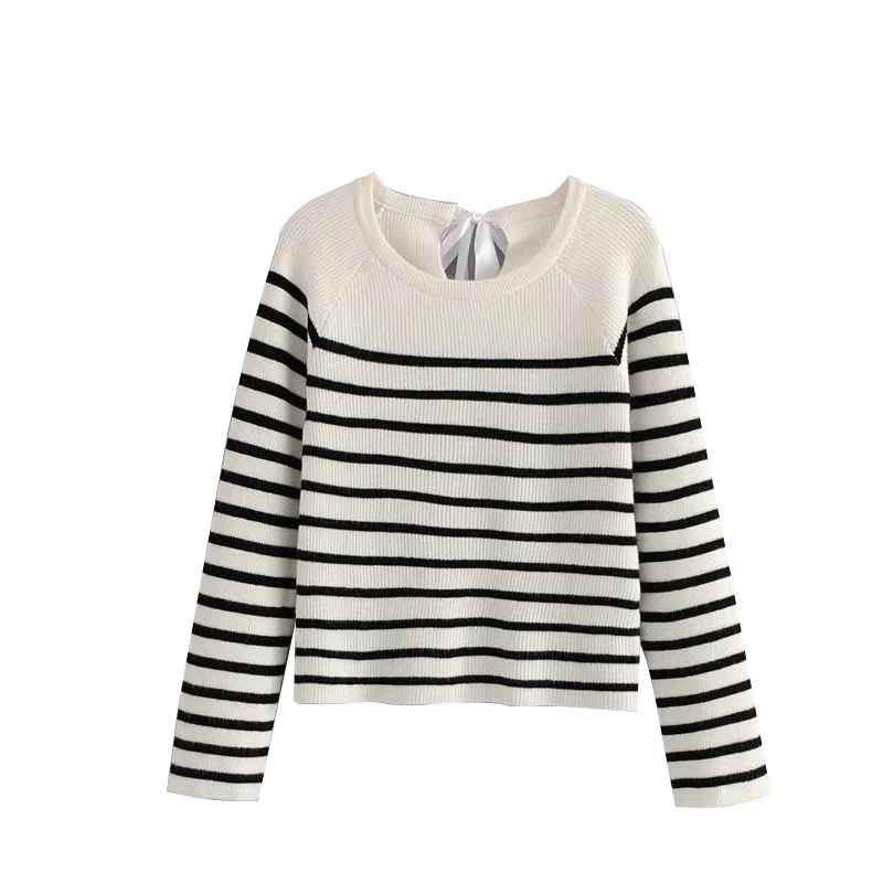 GOPLUS Clothing Women's Sweater jumper Striped Back Bow Tie Pullovers Sweaters For Women Chompas Para Mujer Pull Femme C8086 | Женская