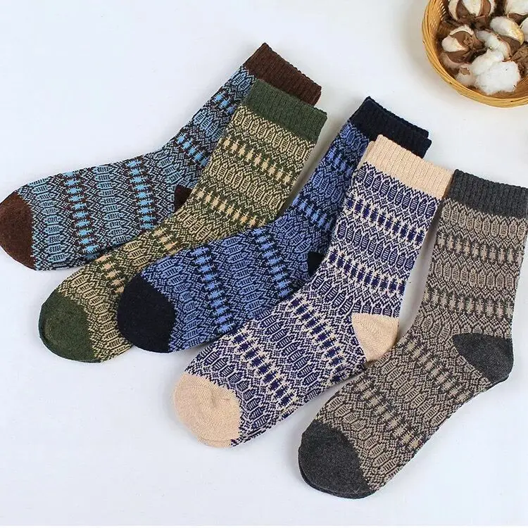 5 Pairs/Lot Men Wool Cotton Socks Middle Tube Breathable Autumn And Winter Socks High Quality Factory Wholesale