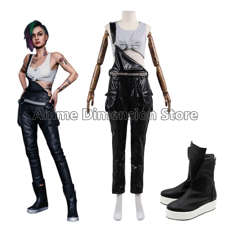 

New Game Punk Style 2077 Judy Cosplay Costumes For Women Faux Leather Trousers With Shoes Support Customization