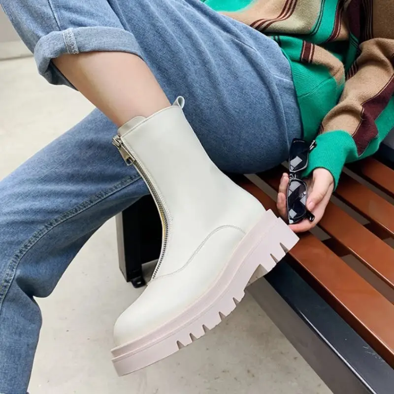 Taoffen Size 33-43 Women Short Boots Fashion Platform Zipper High Heel Winter Shoes Woman Warm Mid Calf Lady Casual Footwear | Обувь
