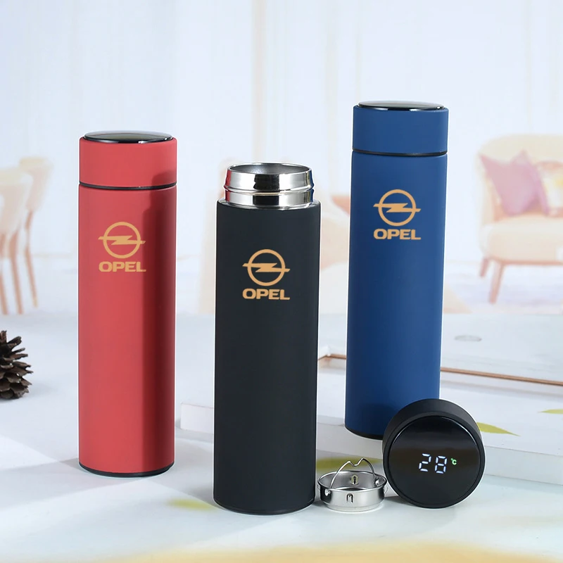 500ml Car Style Smart Thermos Mug LED Temperature Display Stainless Steel Tea Cup With Logo For Opel Astra h g j Insignia |