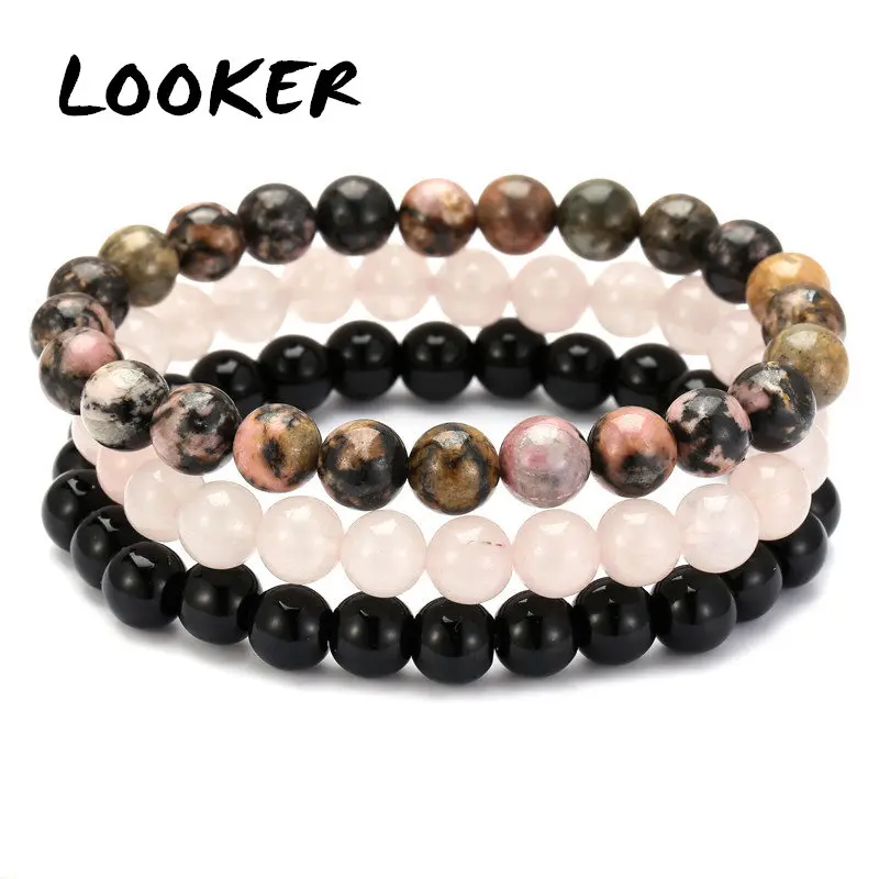 LOOKER 8 мм черный оникс родонит роза кварц украшенный бусинами на запястье для