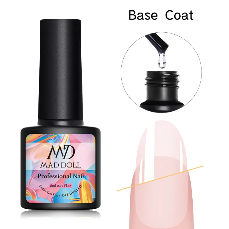 Base Coat MAD DOLL 8 мл гель лак для ногтей сладкие долговечные цвета личная гигиена лак для ногтей однократный дизайн ногтей DIY Красота гель для дизайна - Цвет: Base Coat