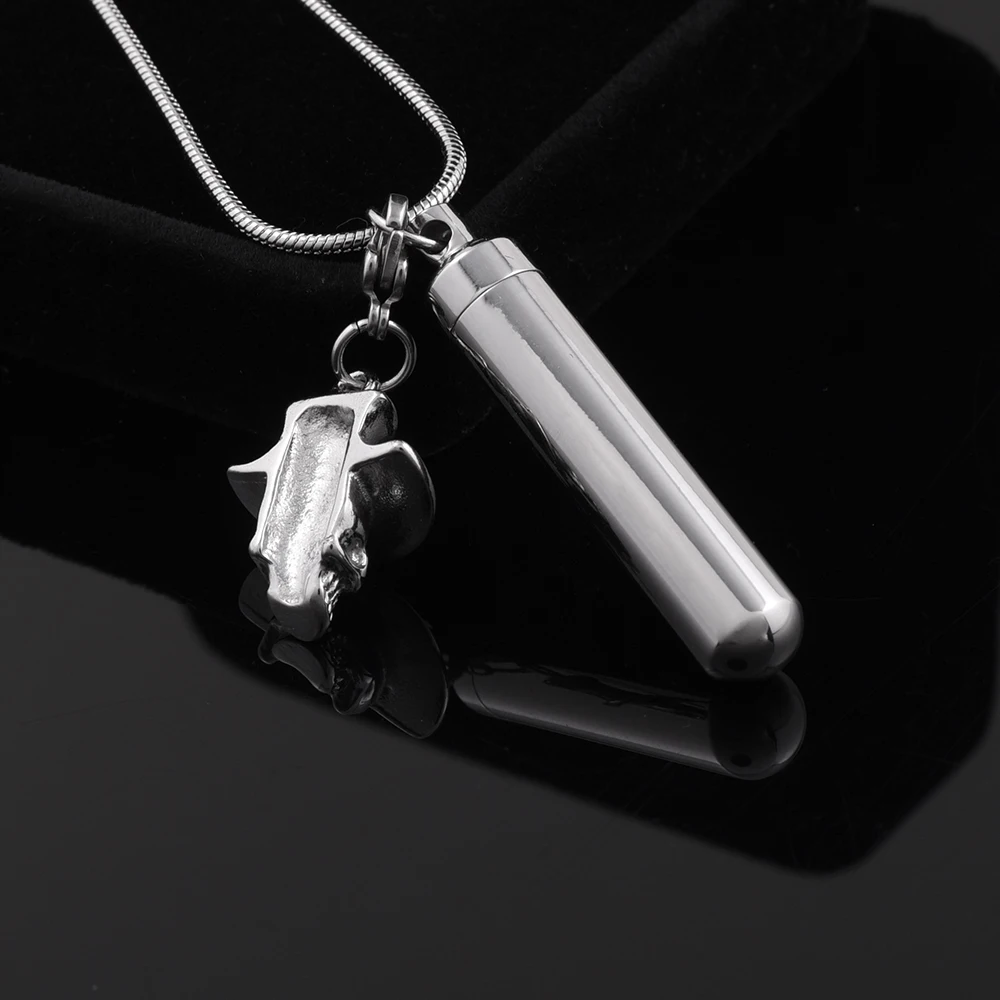 

IJD9859 Stainless Steel Cylinder With Hat Skull Accessories Cremation Memorial Pendant for Ash Urn Keepsake Souvenir Jewelry