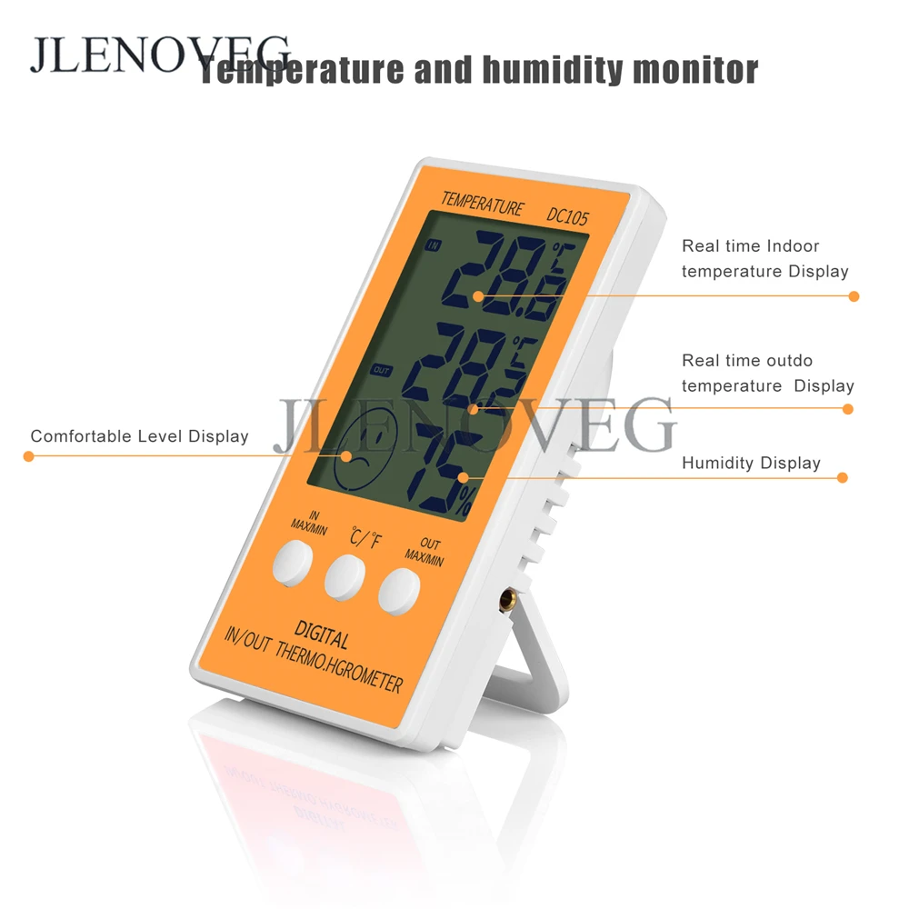 Цифровой термо-гигрометр с макс/мин записи цифровой большой LCD для дома и улицы