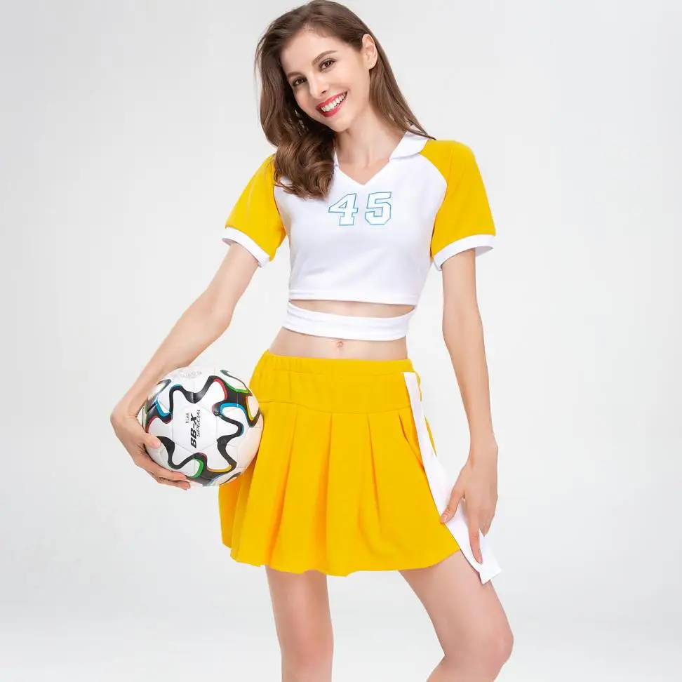 

Yellow Sexy High School Cheerleader Costume Cheer Girls Uniform Party Outfit Women Fancy Dress colorado avalanche Jersey