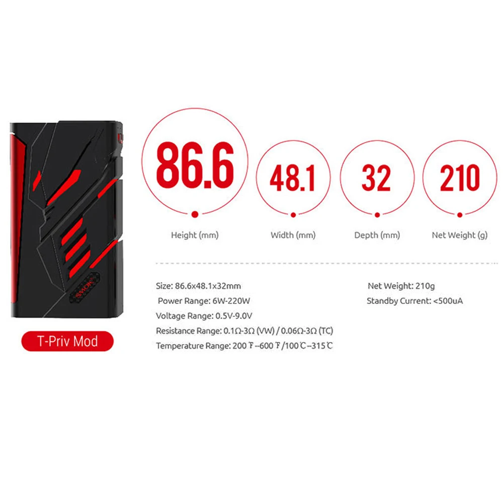 SMOK T Priv 220 Вт мод питание от Двойной 18650 батареи электронная сигарета Vape для 510