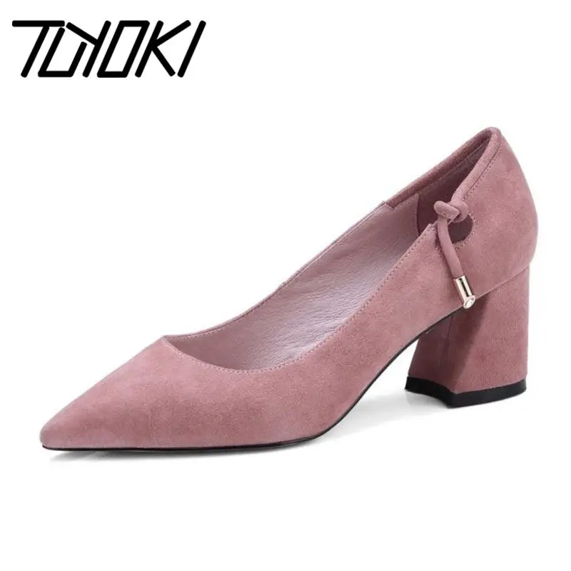 

Taoffen/офисные женские туфли-лодочки из натуральной кожи; розовые закрытые туфли для вечеринки на не сужающемся книзу массивном каблуке; весе...