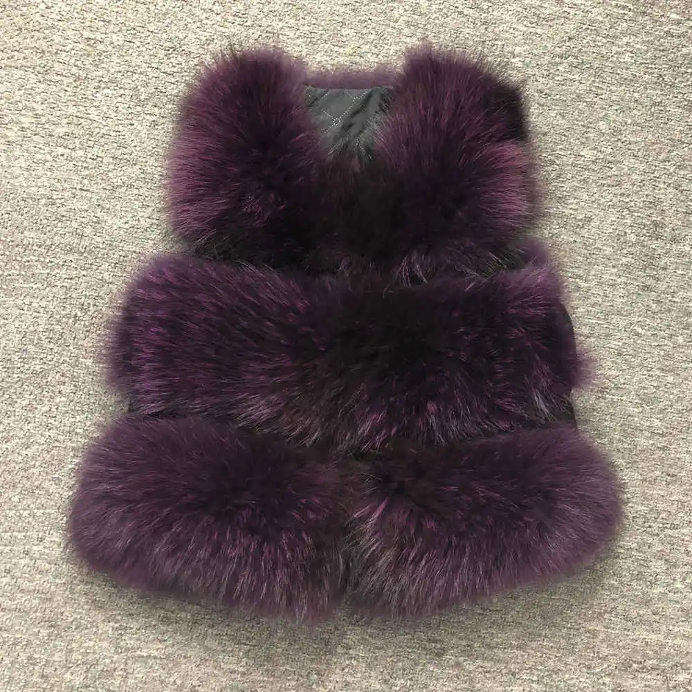 Purple JKKFURS Модный стильный женский жилет из натурального меха енота Зимний толстый теплый модный жилет 3 ряда S1150B - Цвет: Purple