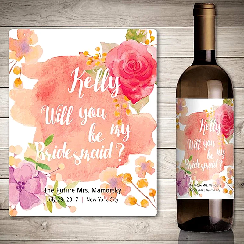 

Индивидуальная фотография приглашение подружки невесты винная этикетка, персонализированная наклейка на бутылку Красного вина с розой, искренне благодарим, мои подарки подружкам невесты