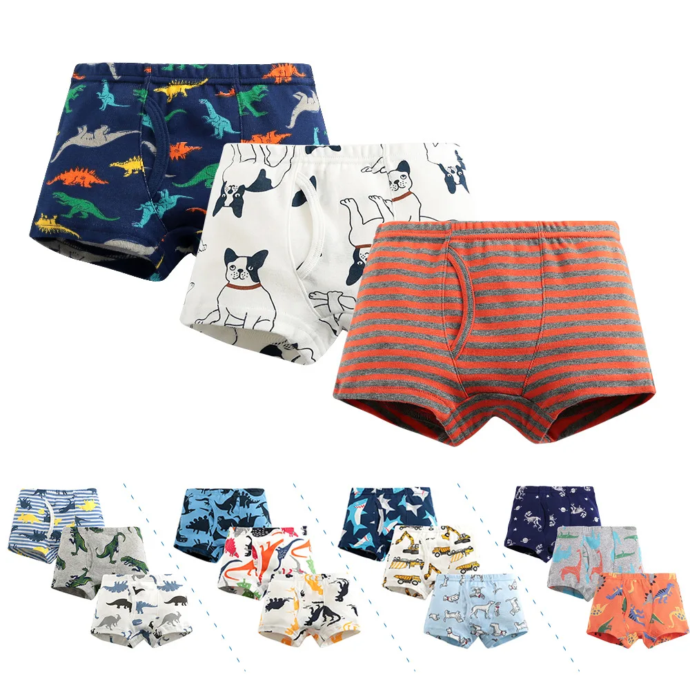 

3pcs Per Pack Boys Panties Cotton Breathable Student Underpant Animal Print Teen Boxer Shorts Underwear for Puberty Boys Panties
