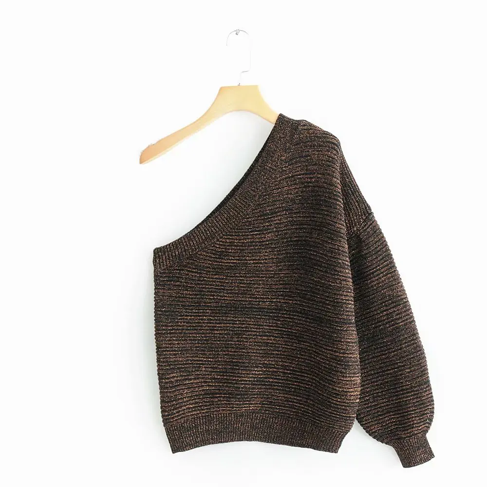 2019 осенний ассиметричный один вязаный свитер пуловер Женская зимняя одежда с