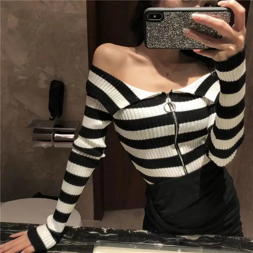 2019 новый осенний женский свитер с длинным рукавом на молнии Женский сексуальный