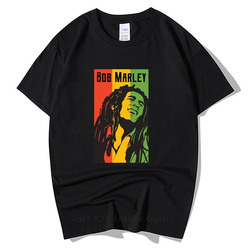 Bob Marley Rock Hip Hop T Shirt Men Male Summer Plus Size Streetwear Casual Short Sleeve Round Neck Cotton Reggae Star T-Shirt