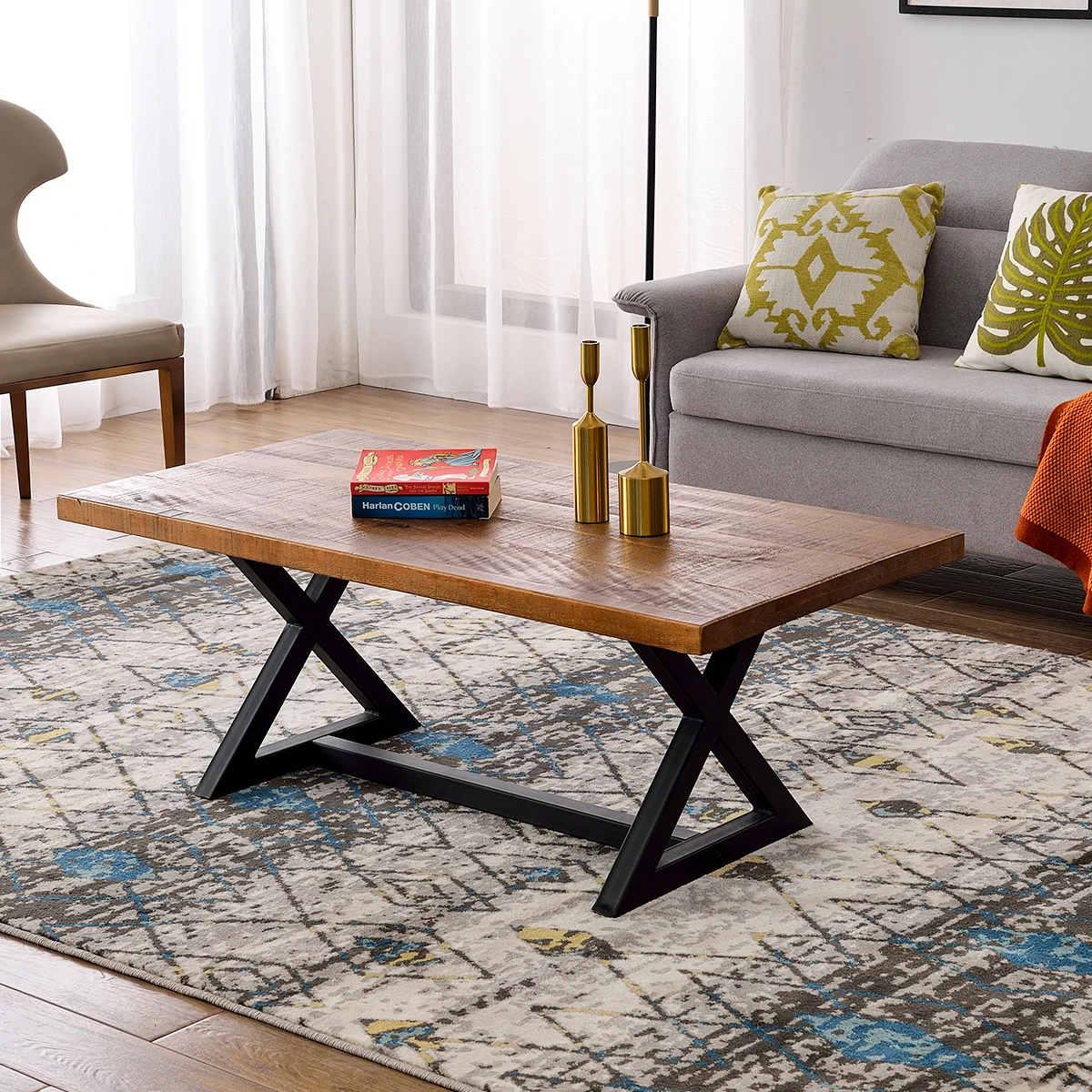 Журнальный столик из натурального дерева простой в сборке чайный деревенский