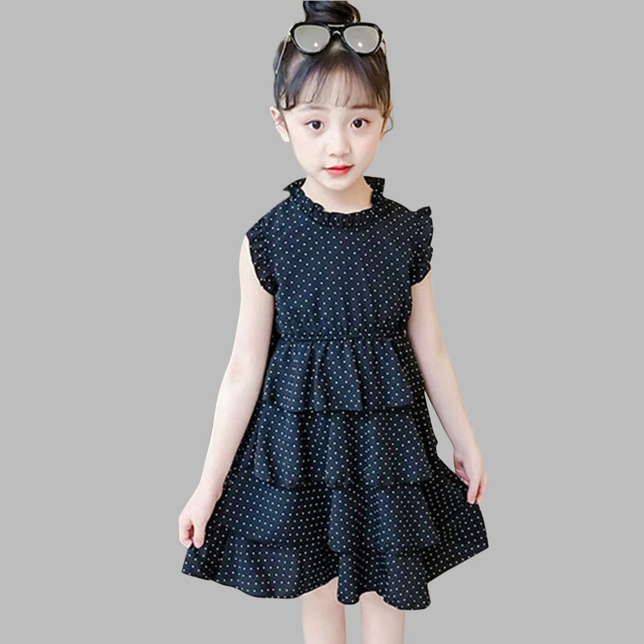 Платье для девочек летнее платье в горошек без рукавов детская одежда