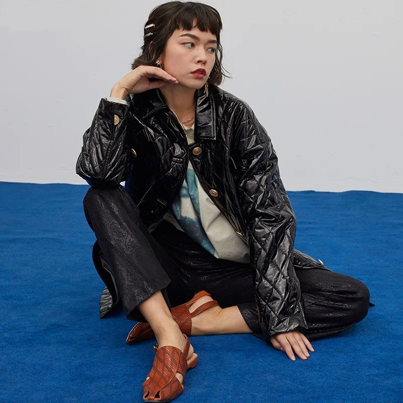 Уличный стиль большие размеры искусственная кожа хлопковое пальто зимние