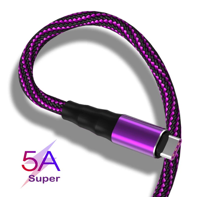 USB кабель 5А нейлон Быстрая зарядка MicroType-c для передачи данных samsung HUAWEI LG планшет