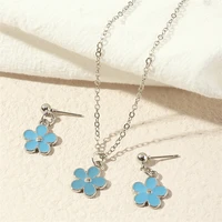 simple and creative flower shape necklace earrings set fresh and cute candy color dripping oil jewelry womens party accessories