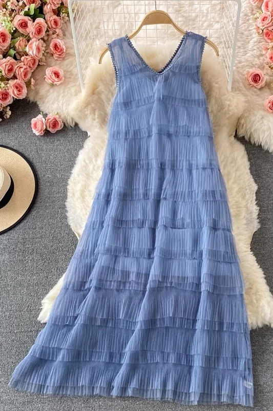 

Vest dress summer 2021 new women's loose Ruffle cake dress medium length super fairy quality mesh dress