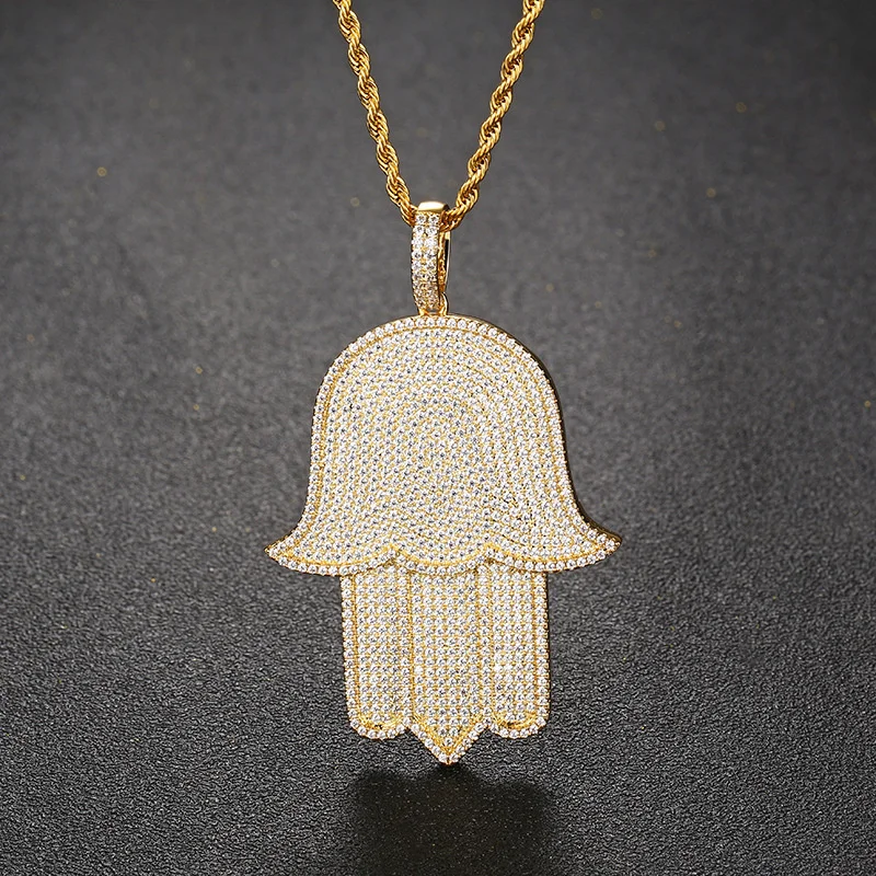 

Hot selling high quality big TIMA hand Necklace Pendant with zircon hip hop fashion personality Necklace Jewelry