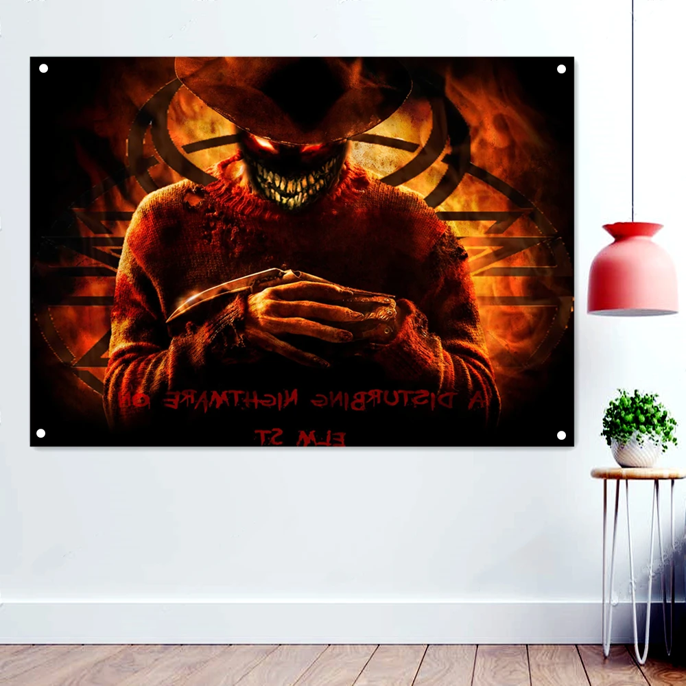 

Demon Scary Dark Art Flags Wall Hanging Cloth Rock Band Death Metal Music Posters Skull Tattoo Banners Stickers Interior Decor