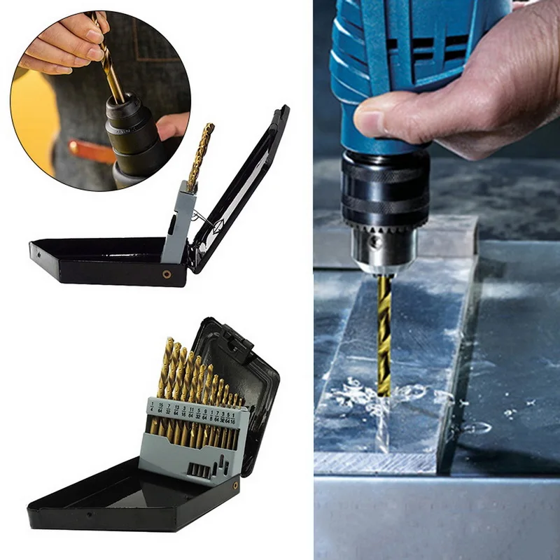 

13pcs Round Shank HSS Coated Titanium Drill Bit Set 1.5-6.5mm Quick Change Drill Bit high quality tools parts M2 HSS