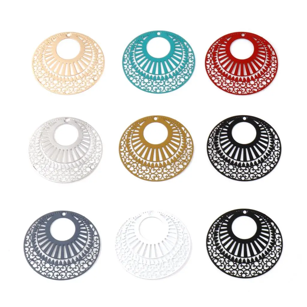 

Iron Alloy Filigree Stamping Pendants Oval Multicolor Filigree Metal Charms DIY Making Necklace Jewelry Gifts 3.9cmx3.6cm,10PCs
