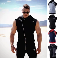 mens hooded vest 2021 summer new diagonal zipper splicing leather printed fitness sports sleeveless garment european size 3xl